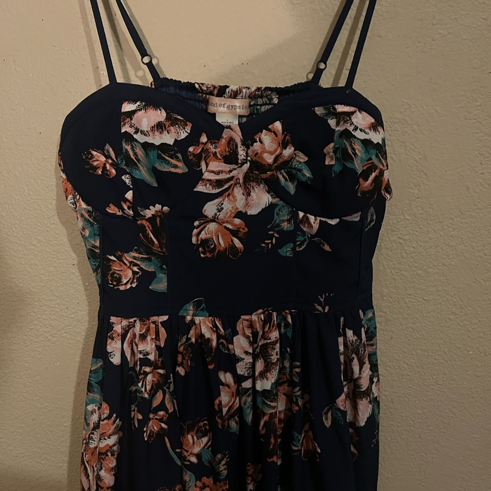 Band of Gypsies Floral Mini Dress - Navy and Pink